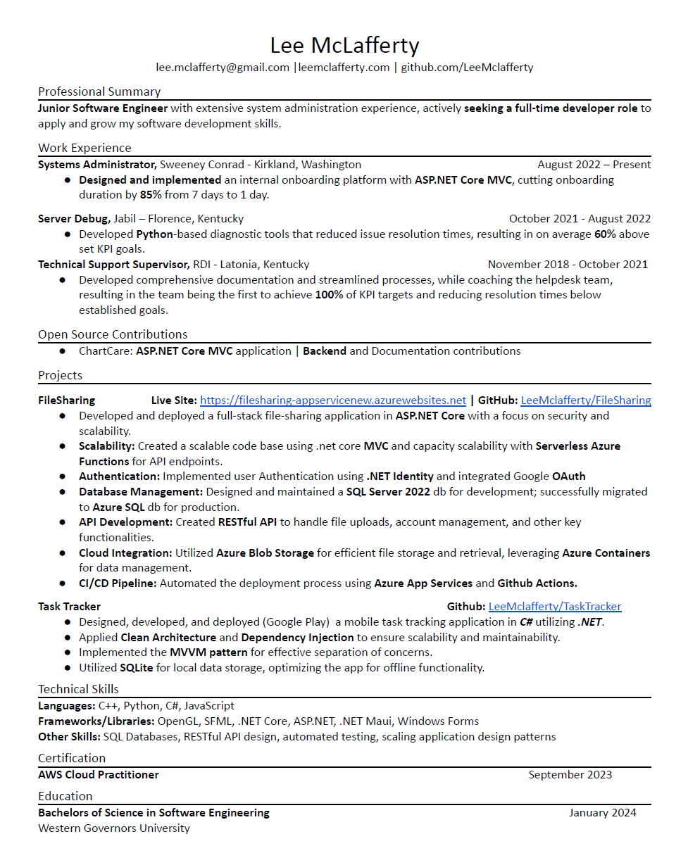 Resume Page One